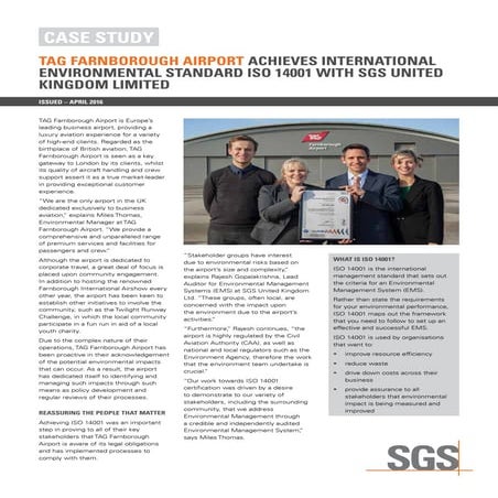 TAG Farnborough Airport Achieves International Environmental Standard ISO 140...