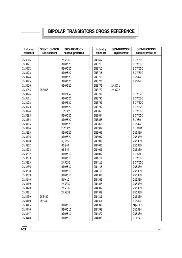Sgs thomson bipolar transistors cross reference