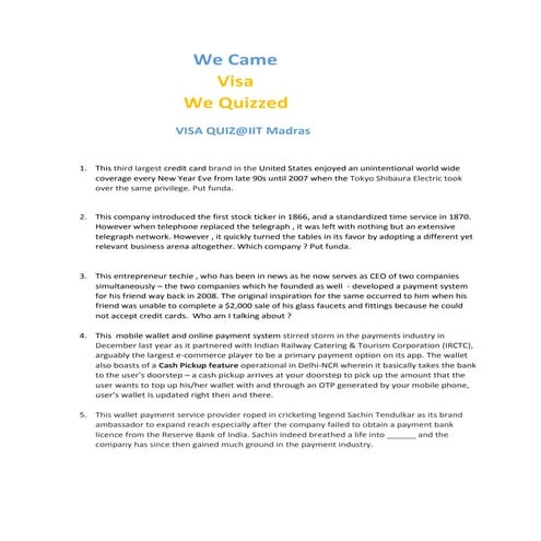 Shaastra Payments Industry Quiz 3.0