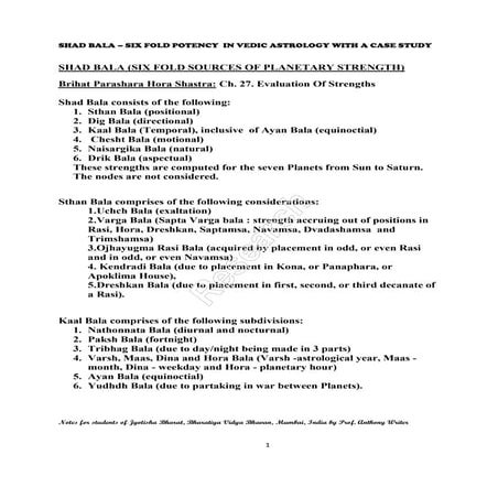 SHAD BALA – SIX FOLD POTENCY  IN VEDIC ASTROLOGY WITH A CASE STUD