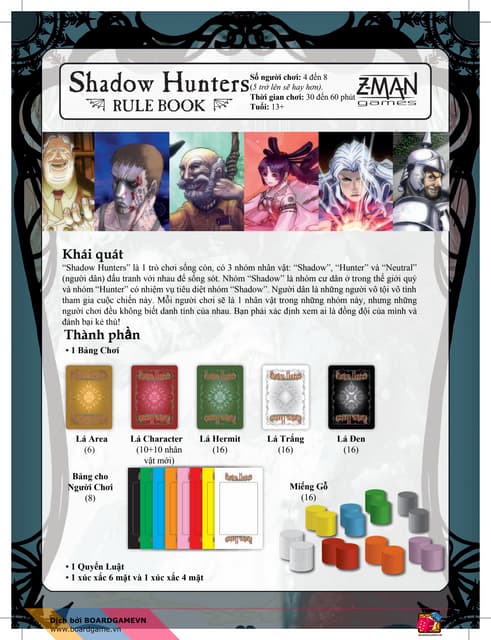 Luật chơi Shadowhunter boardgame - Rules of Shadowhunters