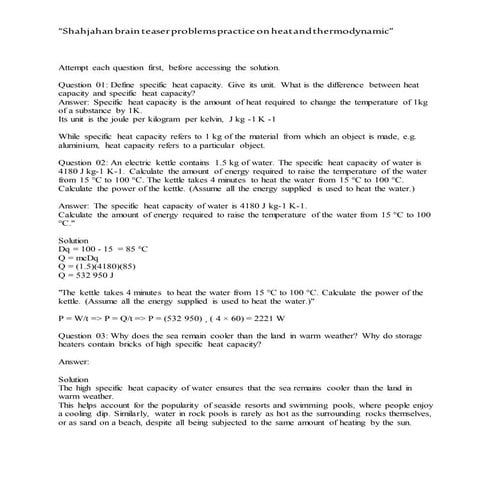 practice problems on heat and thermodynamics
