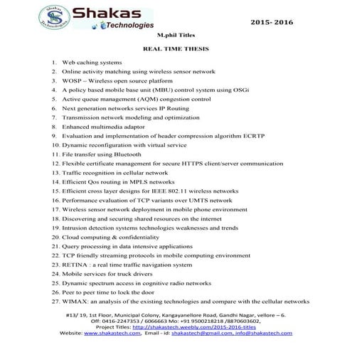 Shakastech thesis titles 2016