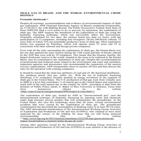 Shale gas in brazil and the world  environmental crime heinous