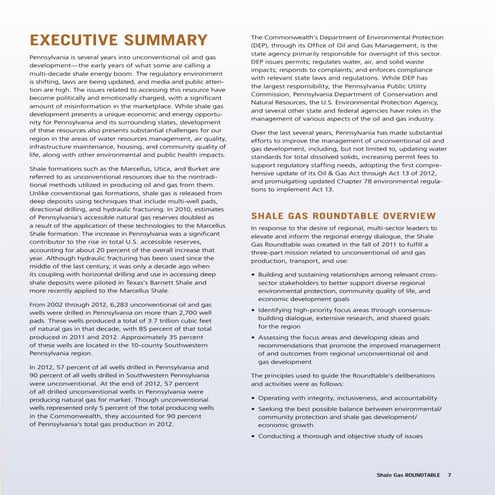 Summary of Shale Gas Roundtable's August 2013 Report