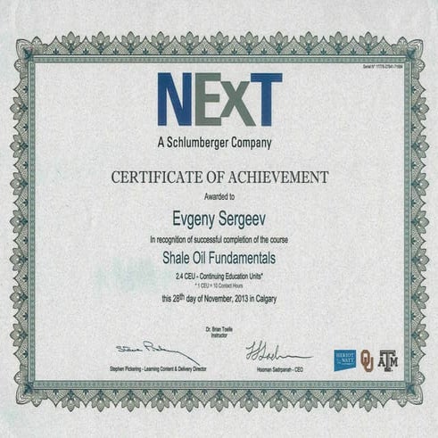 Shale Oil Fundamentals Certificate - Nov, 2013