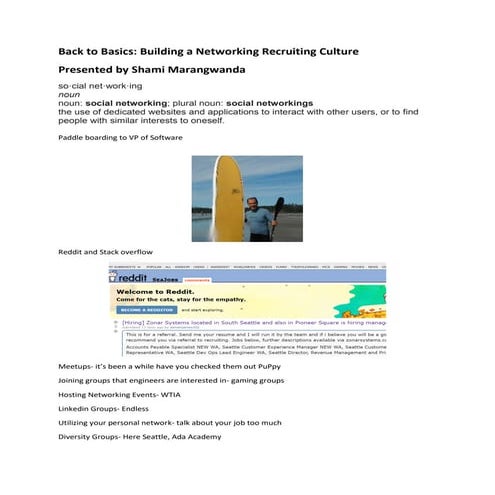 Shami marangwanda 1 pager - back to basics - building a networking recruiting...