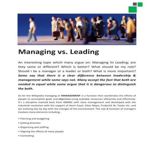 Managing vs Leading
