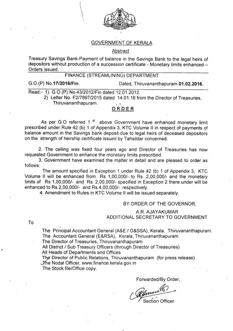 Tsb Enahancing Monetary Limit Without Producing Legal Heirship Certi