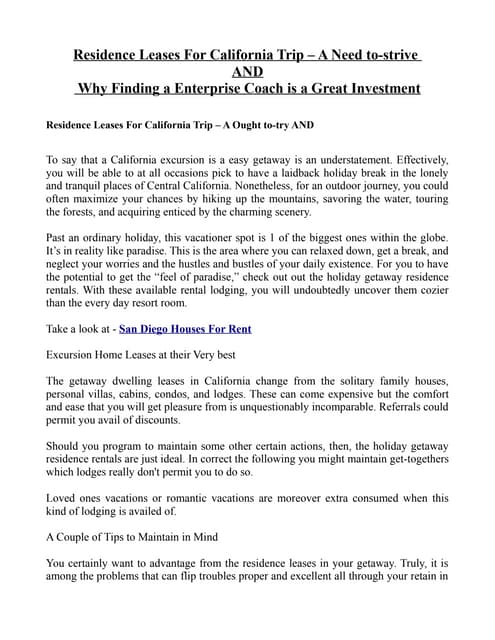 Residence Leases For California Tri...