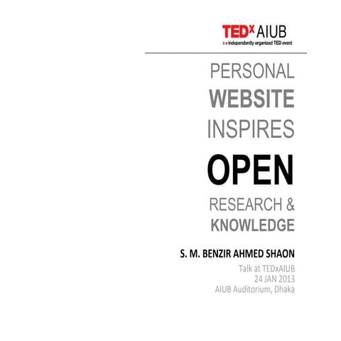 Personal Website Inspires Open Research & Knowledge at TEDxAIUB