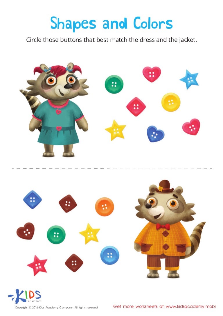 learning shapes and colors for children printable pdf worksheet