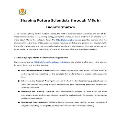 Shaping Future Scientists through MSc in Bioinformatics | DOCX