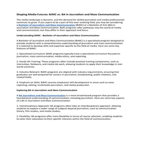 Shaping Media Futures: BJMC vs. BA in Journalism and Mass Communication