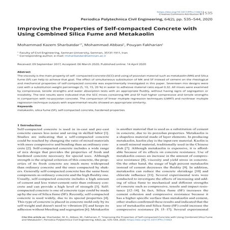 Improving the Properties of Self-compacted Concrete with Using Combined Silic...