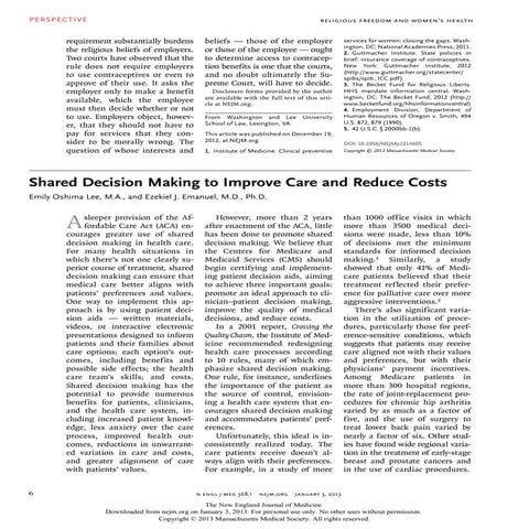 Shared Decision Making (Miller, 2013)