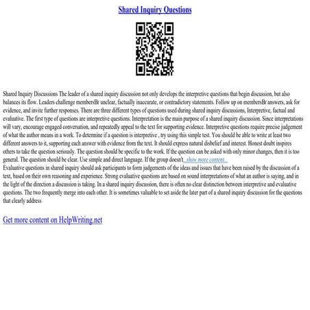 Shared Inquiry Questions