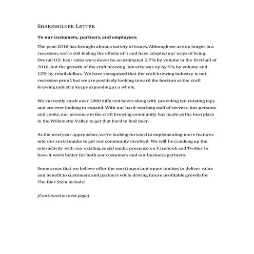 Shareholder letter