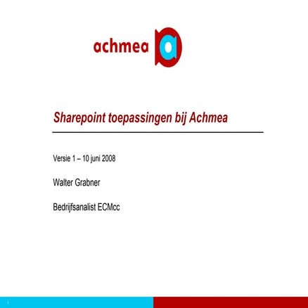 SharePoint Toepassing bij Achmea NVBA