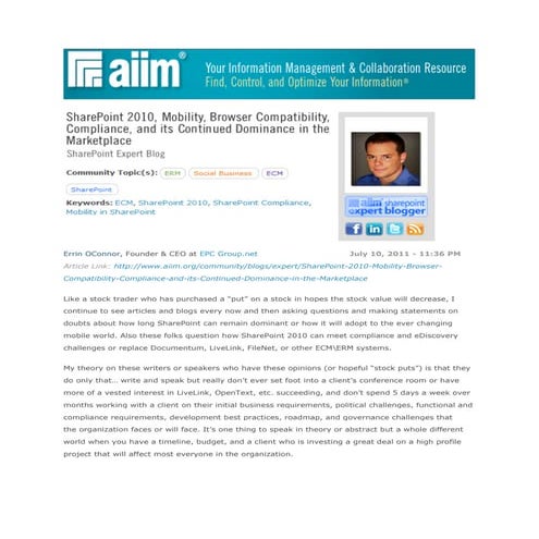 SharePoint 2010 - Mobility, Browser Compatibility, Compliance, and its Contin...