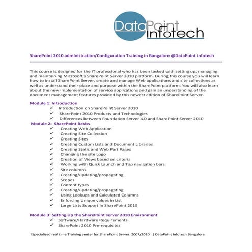 Share point 2010 admin training bangalore