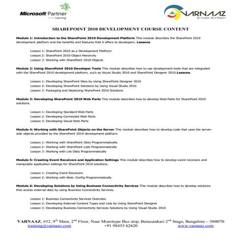 SharePoint 2010 Development Course Content 