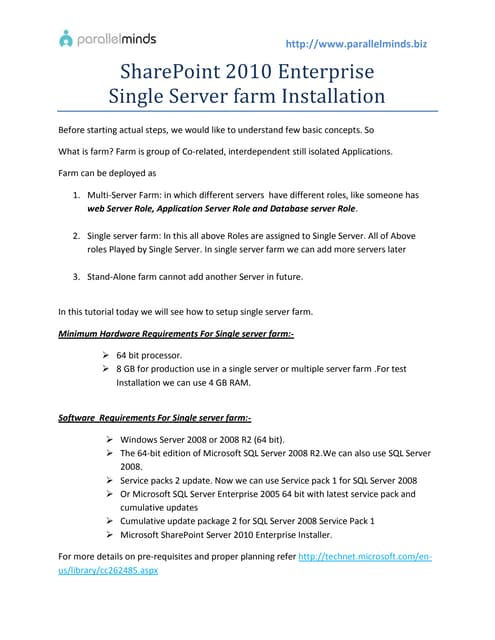 Share point 2010 enterprise single server farm installation