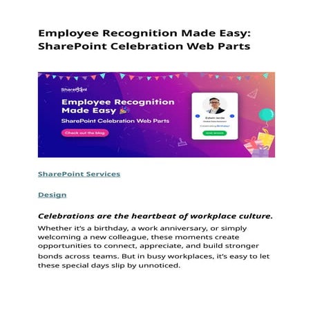Employee Recognition Made Easy: SharePoint Celebration Web Parts
