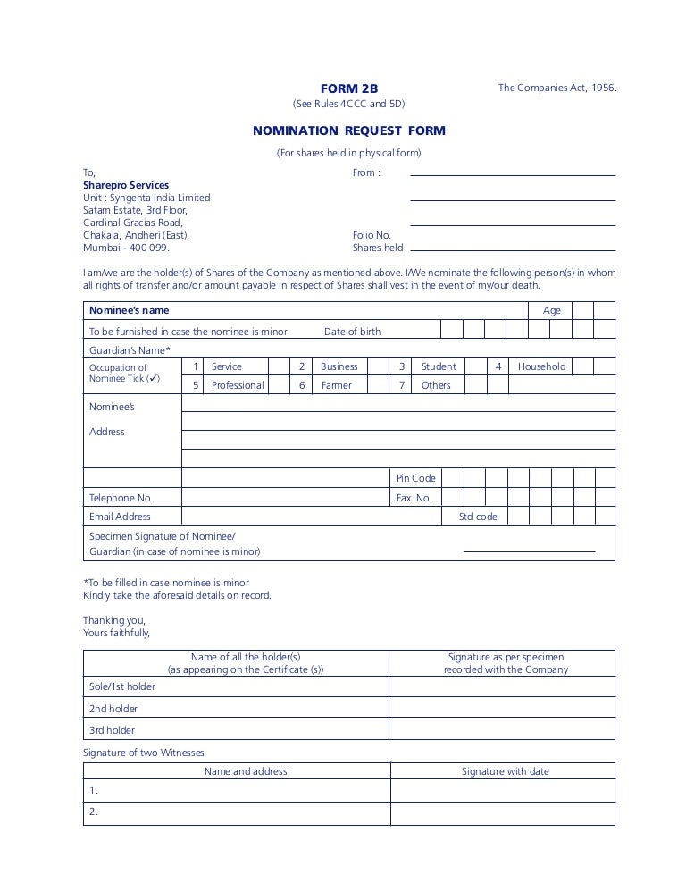 Shares nomination form