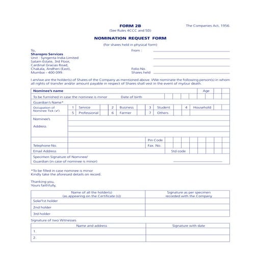Shares nomination form