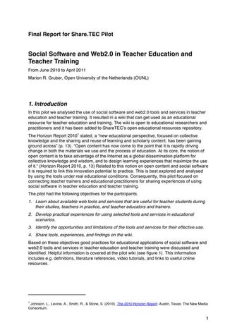 Social Software and Web2.0 in Teacher Education and Teacher Training (Report)