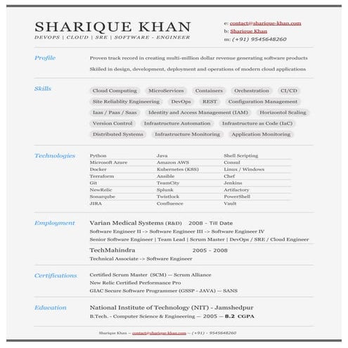 Sharique Khan Resume
