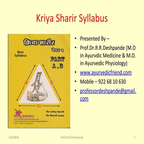 Sharir kriya ( Ayurvedic Physiology) syllabus