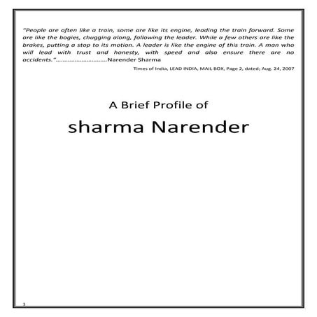 Sharma narender; a brief profile