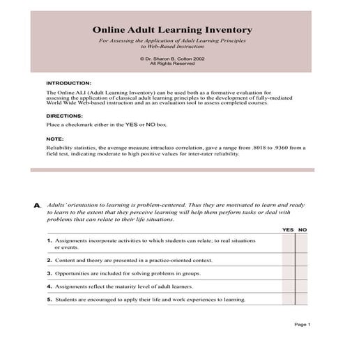Sharon Colton - Online Adult Learning Instrument | PDF