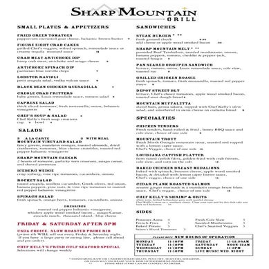 Sharp Mountain Menu