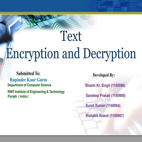 Encryption and decryption of data using cryptography | PPT