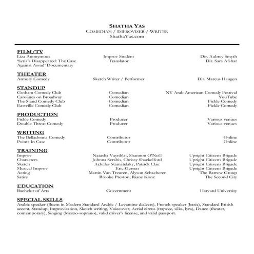 Shatha yas comedy resume PDF