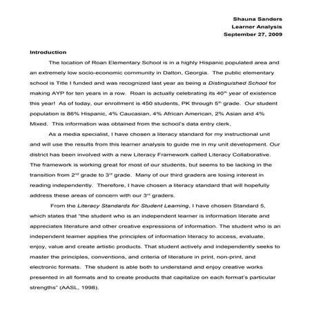 Shauna sanders learner analysis instructional design