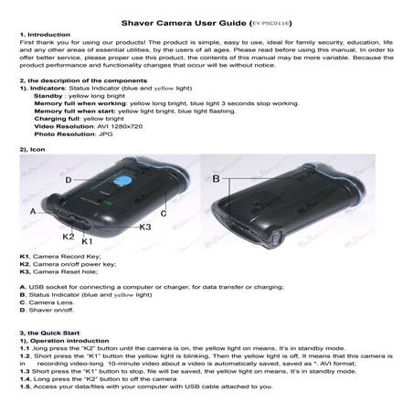 High definition Bathroom Shaver camera user guide (ey-psc0116).spy ...