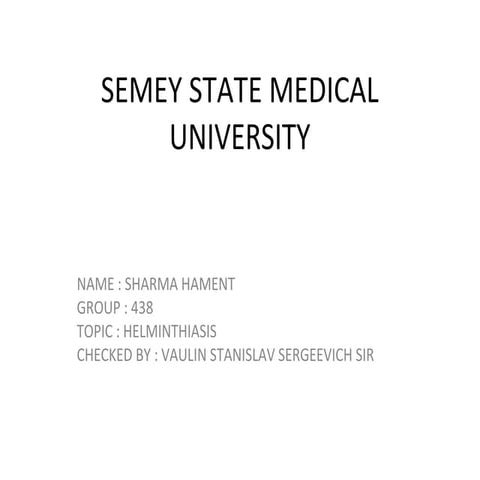 HELMINTHIASIS HELMINTHIC INFECTION