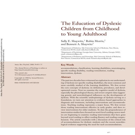 The education of dyslexic children from childhood to young adulthood ...