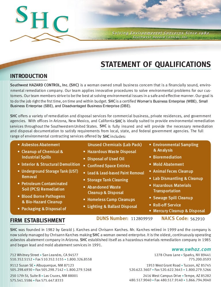 shc latest statement of qualifications statement of qualifications state of california sample