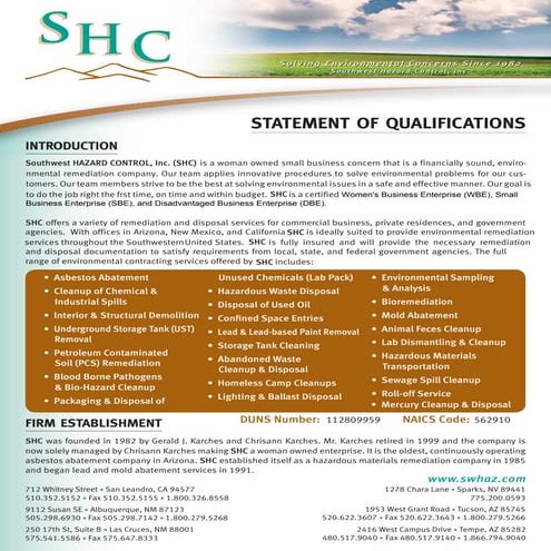 SHC Latest Statement Of Qualifications