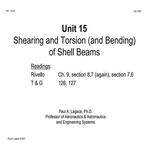 Shearing & torsion of shell beams