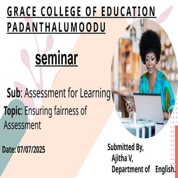 Ajitha Seminar on Assessment for learning | PPTX