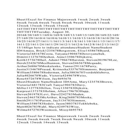 Sheet1Excel for Finance Majorsweek 1week 2week 3week 4week 5week 6.docx