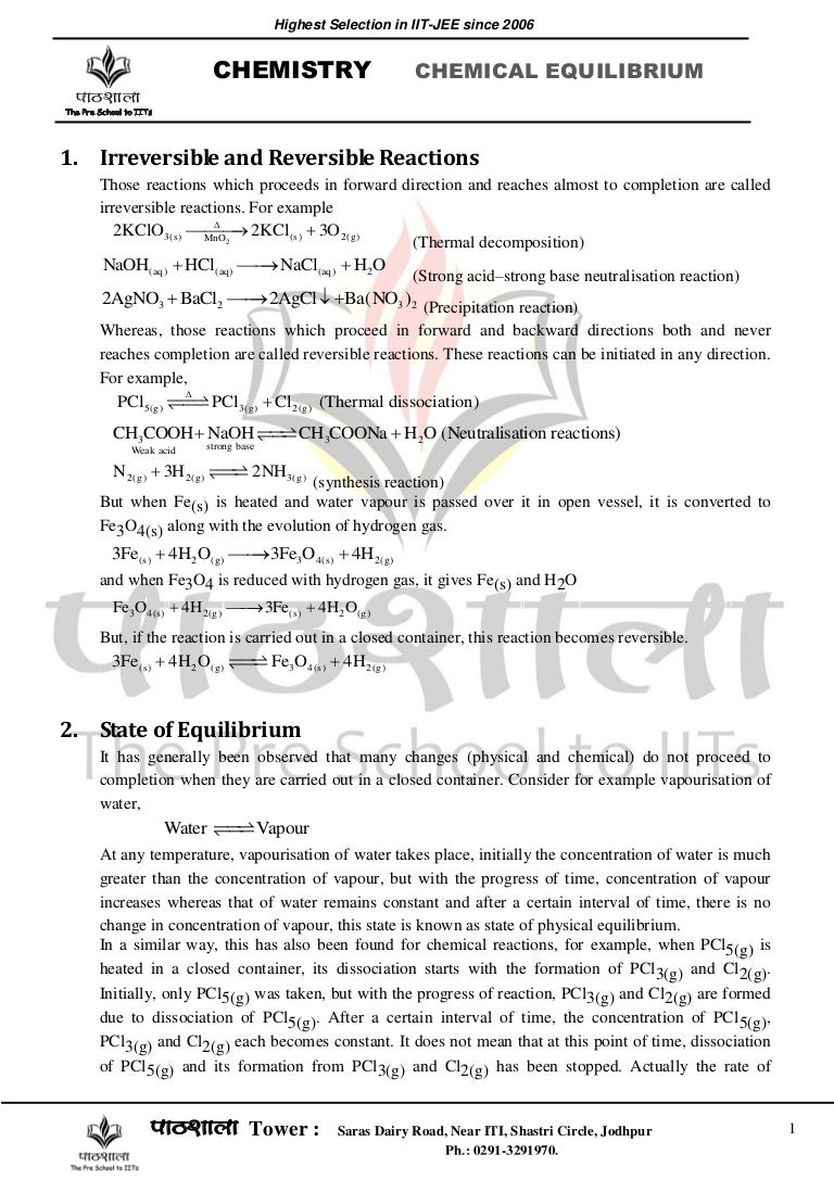 Chemical equilibrium For Iit Jee Chemical equilibrium For Iit Jee