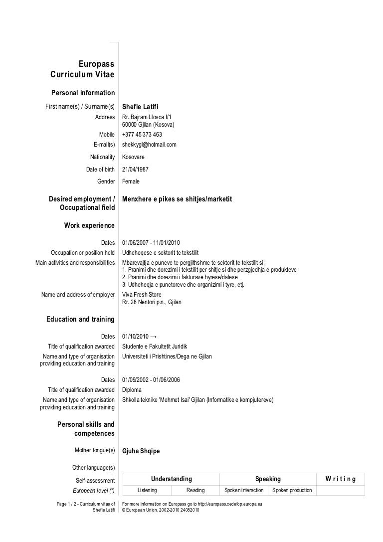 shefie latifi cv curriculum vitae document