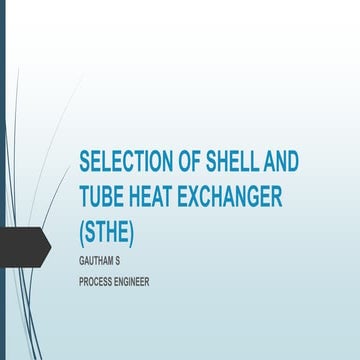 Selection of Shell and tube heat exchanger (STHE)
